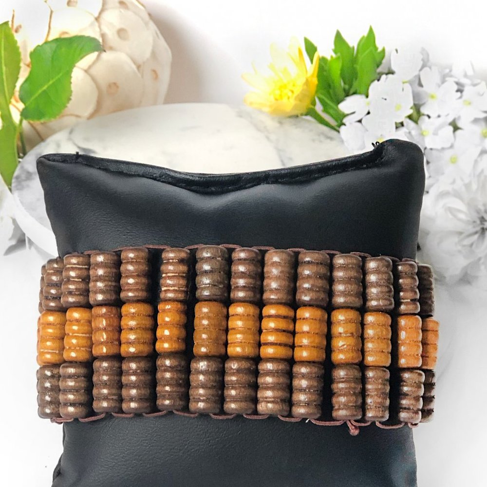 2 PACK: Stacked wooden bead bracelet